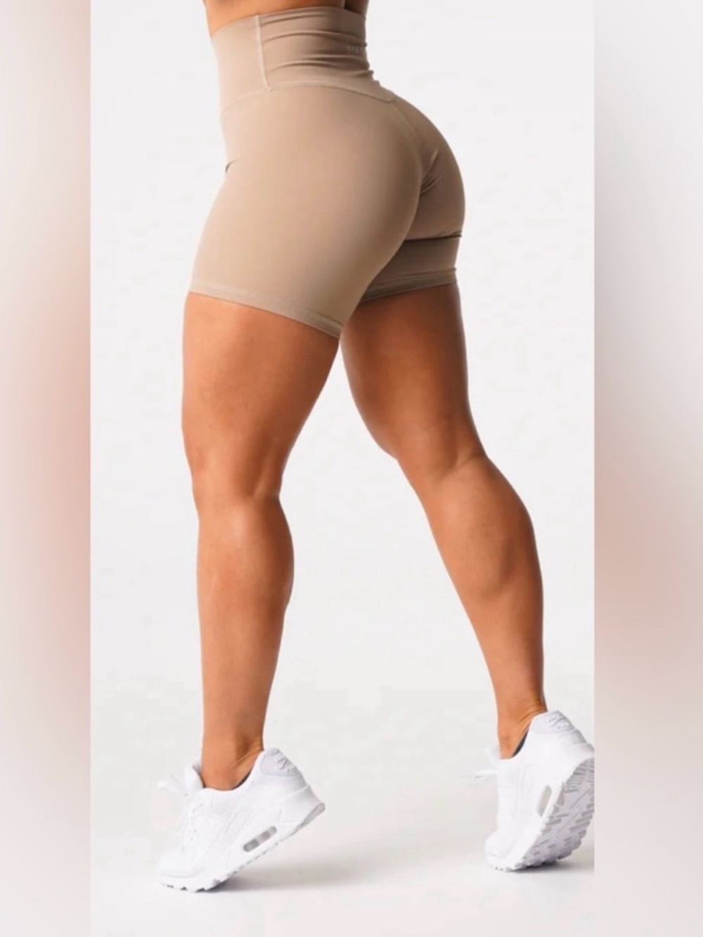 High-Waist Sculpting Workout Shorts - Taupe